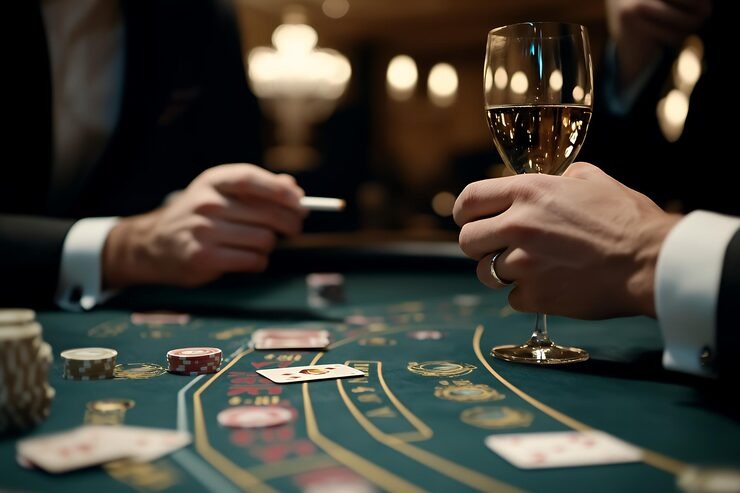 Live baccarat table with professional dealer and card layout